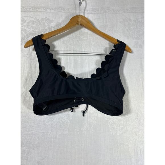 Cute Goth Bikini Top Large Black Lace Up Front Scalloped Crop - Picture 4 of 5